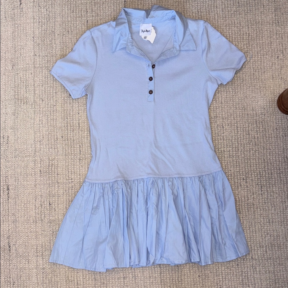 Sky Blue Polo Mini Dress with Ruffle Hem